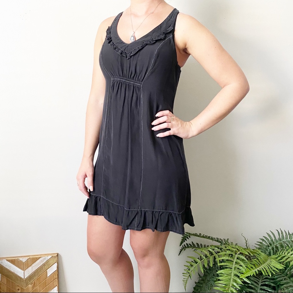 UO Kimchi Blue Black Silk Ruffled Dress